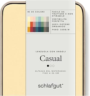 schlafgut Casual Fitted Sheet 120 x 200 cm to 130 x 200 cm, 100% Organic Cotton, Yellow Mid