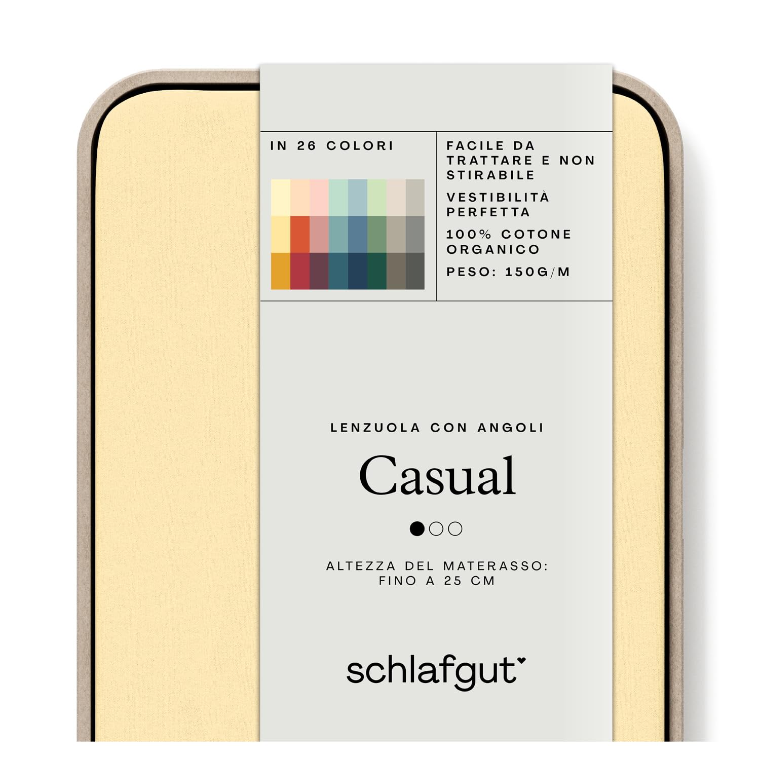schlafgut Casual Fitted Sheet 120 x 200 cm to 130 x 200 cm, 100% Organic Cotton,