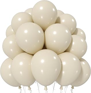 Jobkoo Sand White Balloons 12 Inch, 50 Pcs Boho Beige Cream Latex Balloon | Matte Retro White Sand Neutral Helium Balloons for Birthday Wedding Baby Bridal Shower Wedding Anniversary Party Decoration