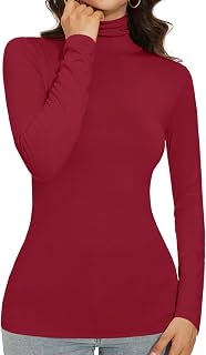 Womens Turtleneck Shirts Long Sleeve Slim Fitted Casual Basic Lightweight Undershirt Tops
