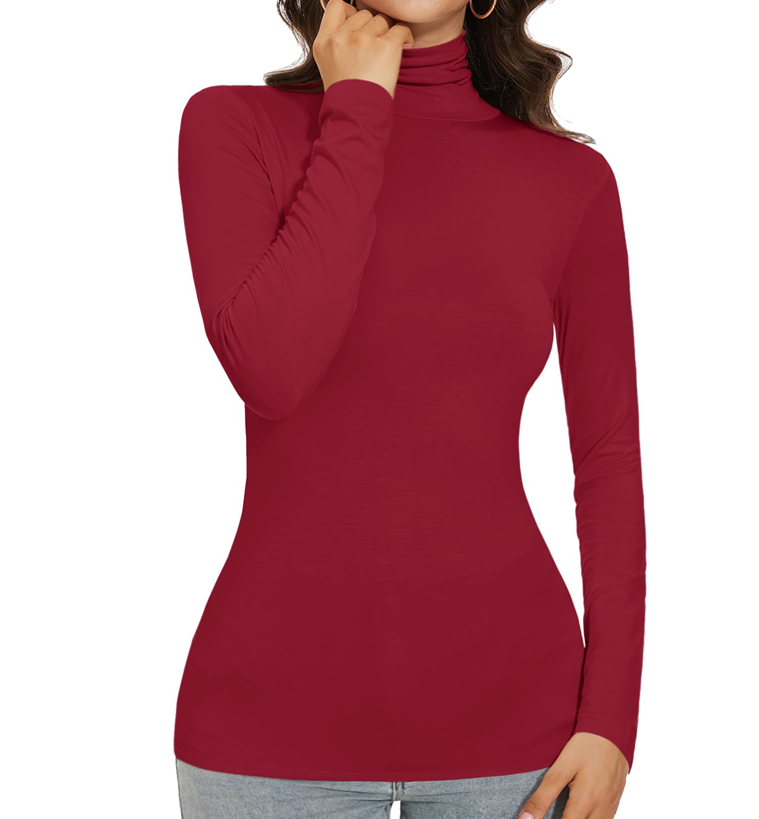 Womens Turtleneck Shirts Long Sleeve Slim Fitted Casual Basic Lightweight Unders