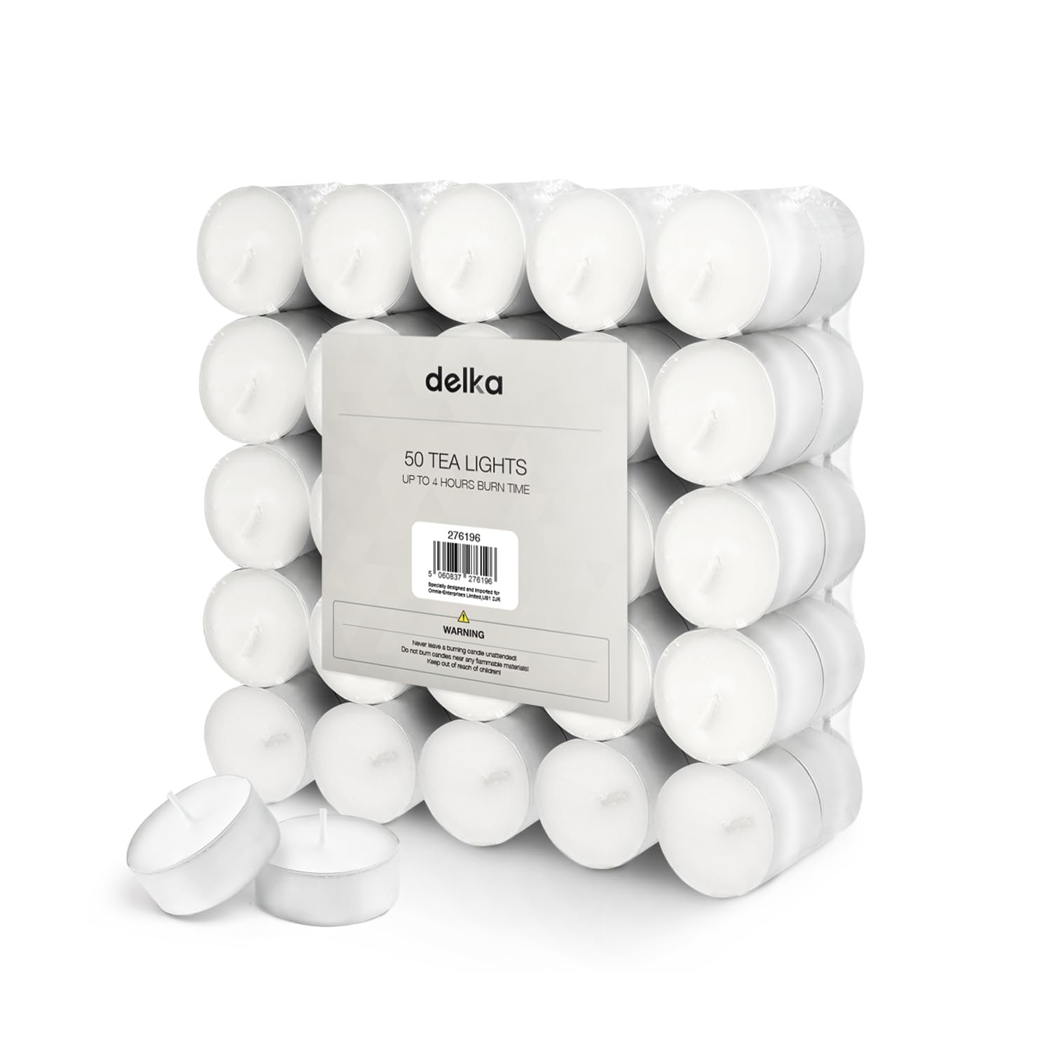 delka Unscented Tea Lights White-Long-Lasting 4 Hour Burn Time-Smoke-Free Bright