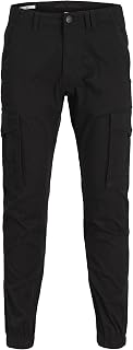 JACK & JONES JJIPAUL JJFLAKE AKM Homme Pantalon Cargo Noir 98% Coton, 2% Élasthanne Slim Fit