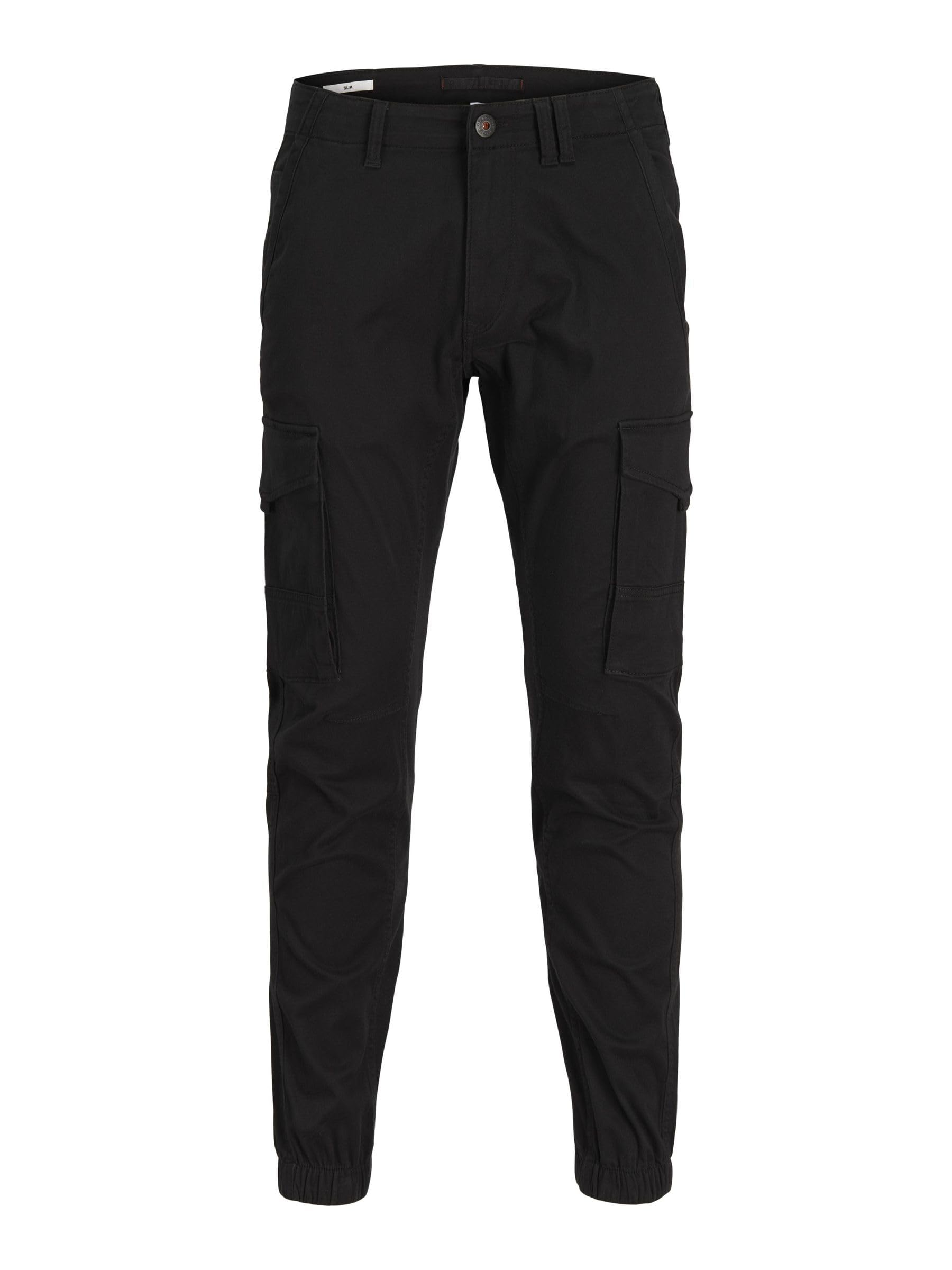 JACK & JONES JJIPAUL JJFLAKE AKM Homme Pantalon Cargo Noir 98% Coton, 2% Élastha