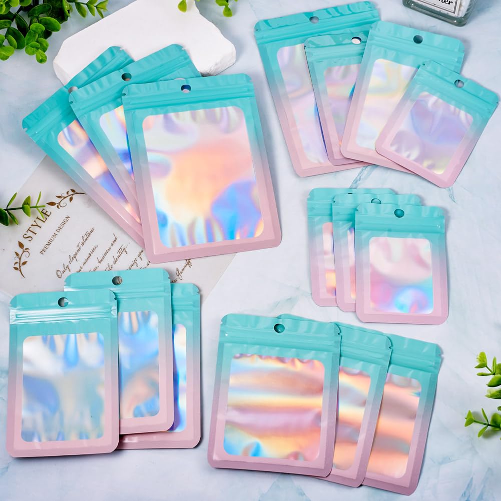 40 Pcs Rectangle PVC Zipper Bags Gradient Sealable Self Seal Bags Mixed Size Gif