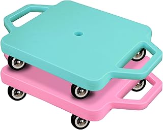 2 Pcs Sports Scooter Board with Handles Colored Floor Sitting Scooter Board with Plastic Casters for Kids Gym Indoor Outdoor Activities Play Equipment