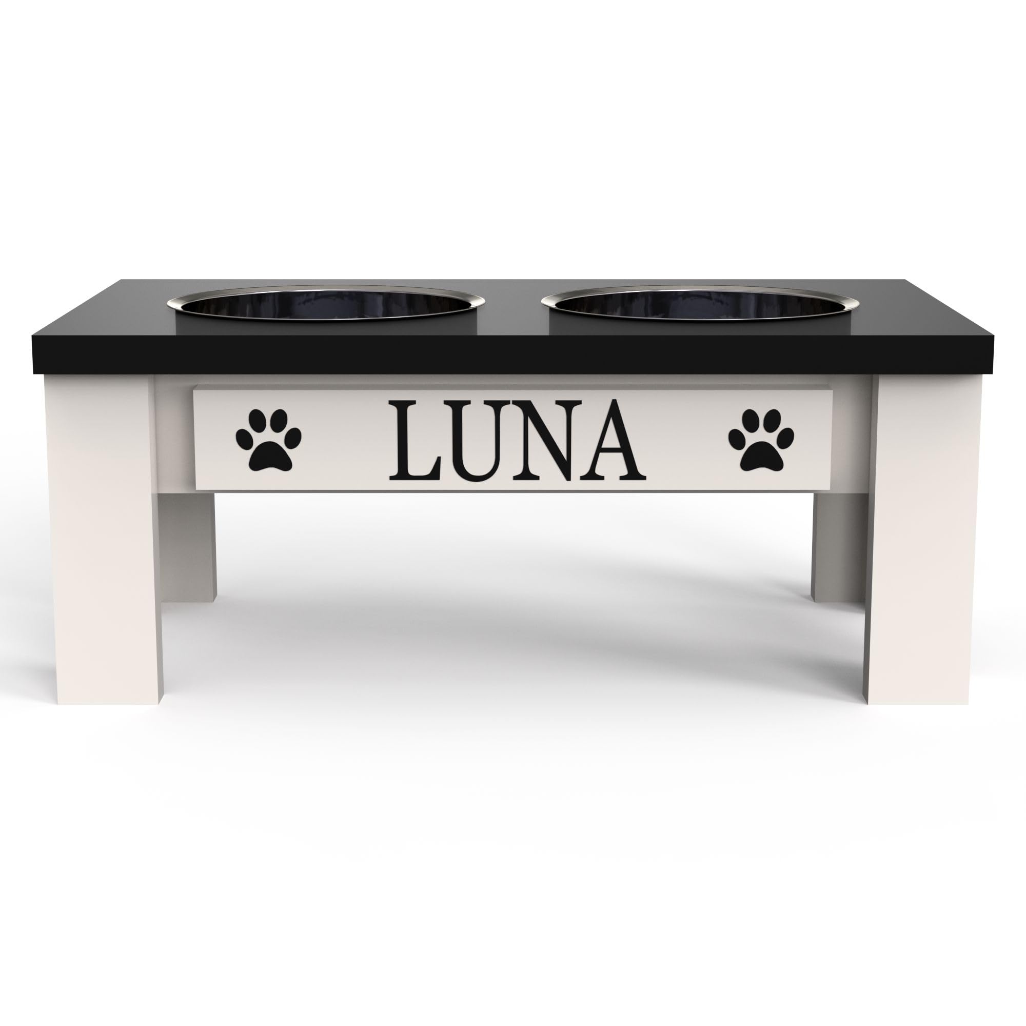 Personalized Dog Bowls Stand for Small Dogs, Wood Elevated Feeding Station | Far