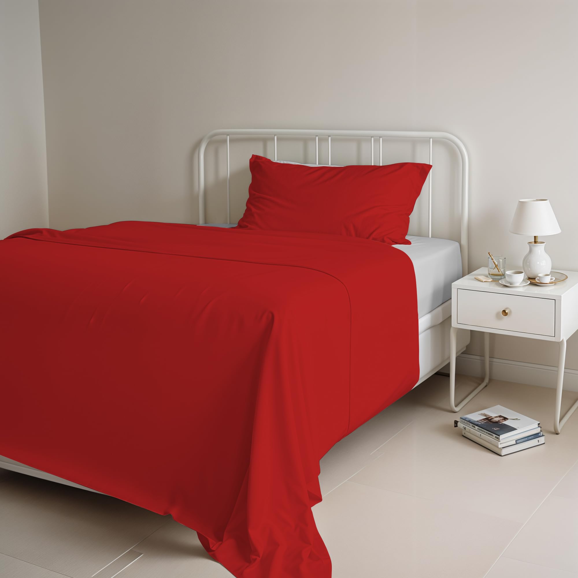 Natural Colour Single Bed Set, 100% Cotton, Made in Italy, Top 150 x 300 cm, Bot