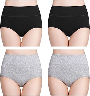 wirarpa Women's Cotton Underwear, High Waist Briefs, Pack of 4