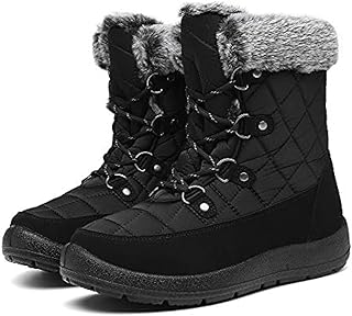Botas de nieve para mujer, de moda, cálido, invierno, frío, con cordones, para nieve, ancho ancho, cálido, forro polar, botas de nieve fría al aire libre, Negro, 37.5 EU