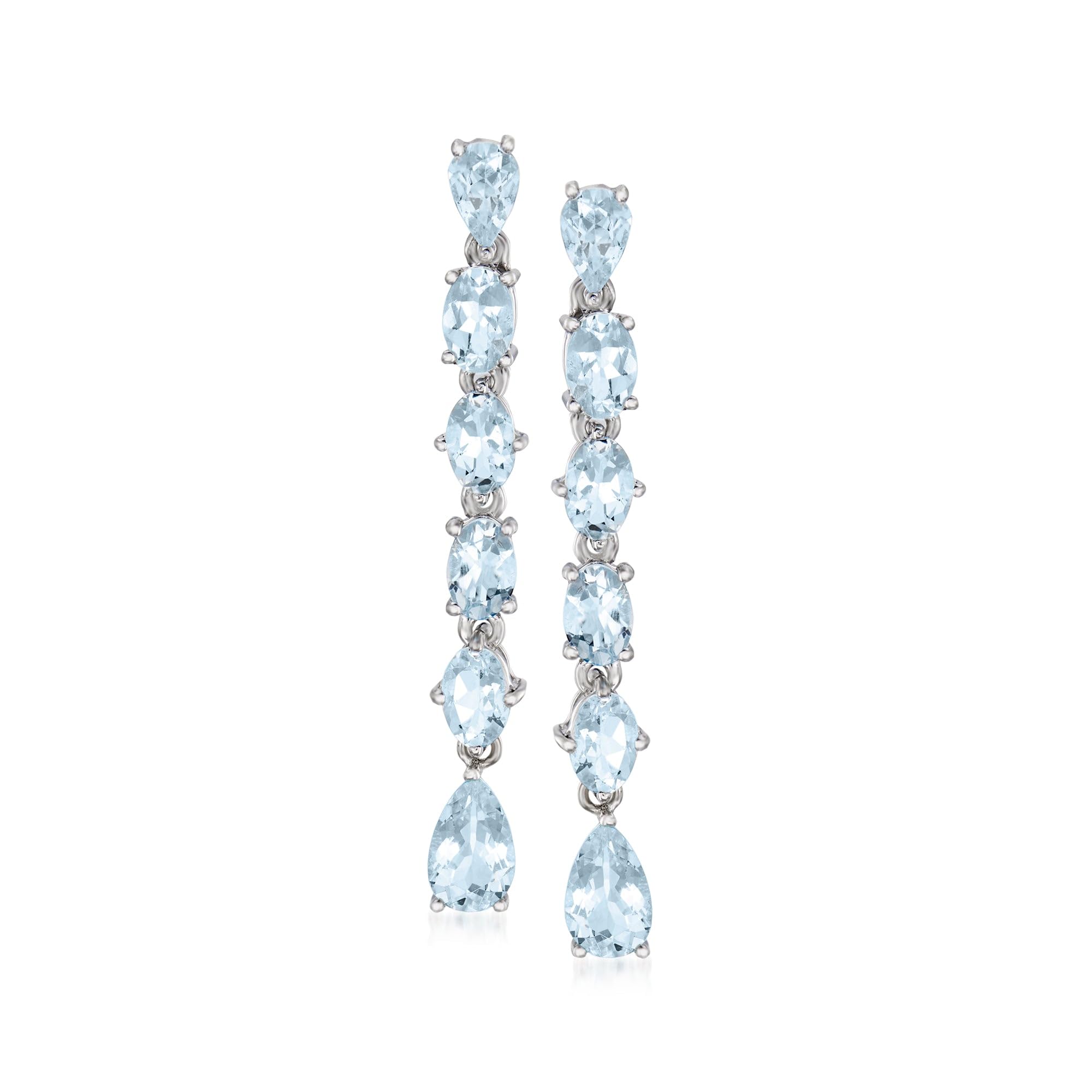 Ross-Simons 5.30 ct. t.w. Aquamarine Linear Drop Earrings in Sterling Silver