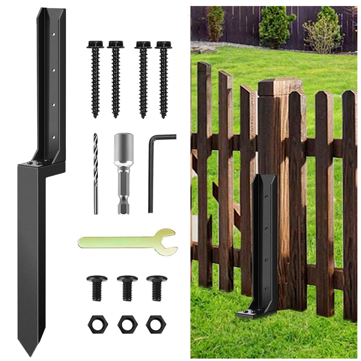 JINBZZON Heavy Duty Fence Post Repair Stakes, Steel Fence Post Repair Kit with N