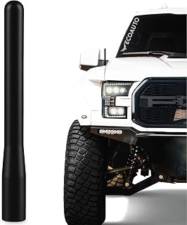 EcoAuto Short Antenna Ford Fits F150 F250 F350 Super Duty, Bronco, Ford Raptor Accessories &amp; Dodge RAM - Anti-Theft Design - Carwash Safe Antenna for Truck 4 Inch Long (Black)