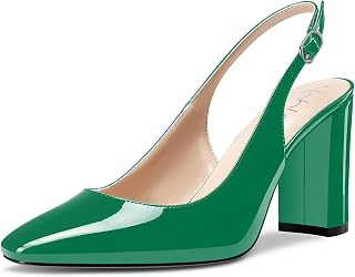 NobleOnly Women's High Chunky Wide Heel Closed Toe Square Toe Slingback Pumps Slip-on Cute Dress Office Shoes 8.5 CM Heels