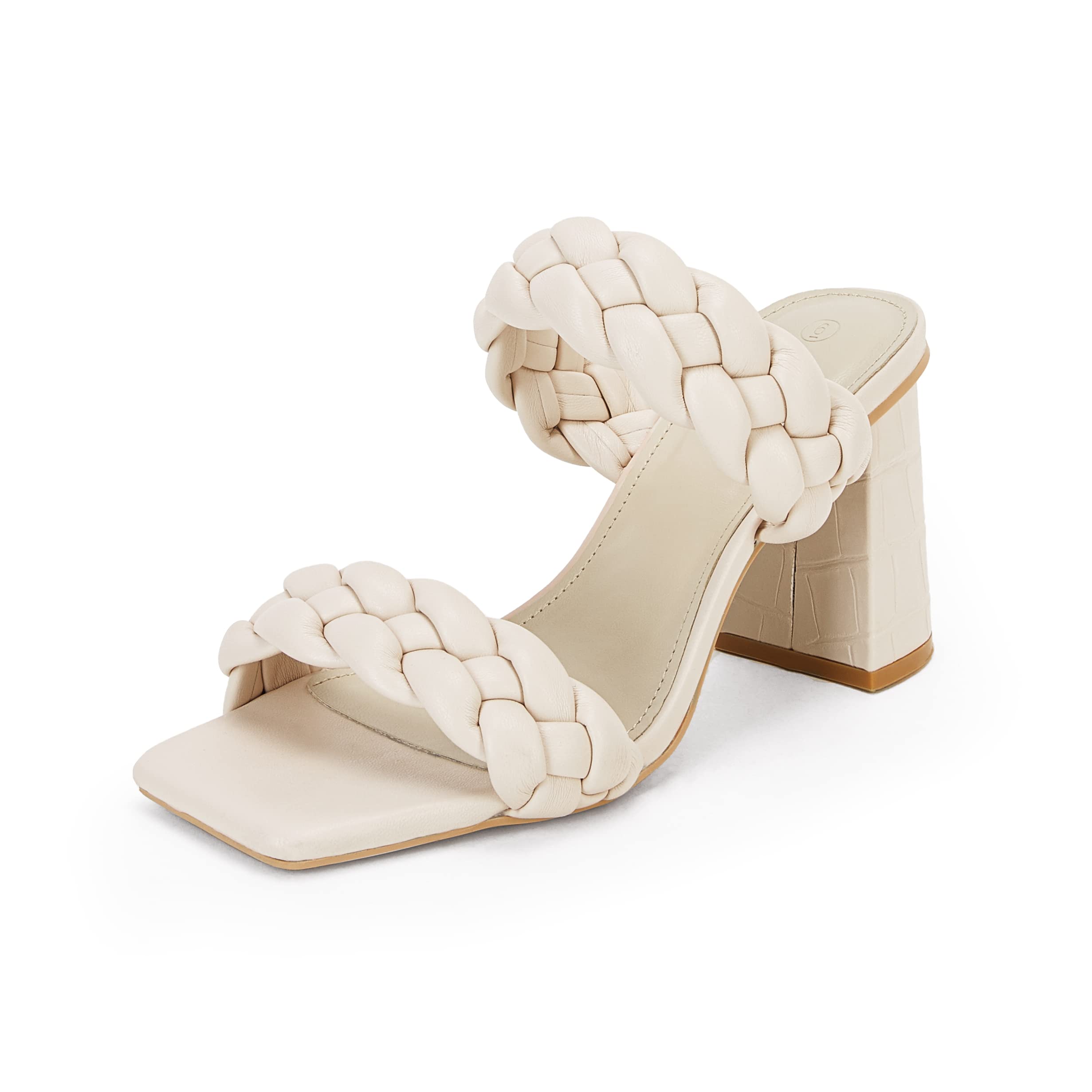Syktkmx Women's Braided Heels Sandals Block Heel Double Strap Summer Dress Sanda