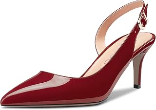 HDEUOLM Women's Needle Low Kitten Heel Pointed Toe Slip-on Slingback Pumps Cute Dress Classic 6.5 CM Heels