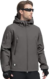 FREE SOLDIER Men's Military Softshell Jackets Outdoor Fleece Lining Windproof Waterproof Hooded Tactical Jackets Warm Multi Pockets for Hunting Hiking