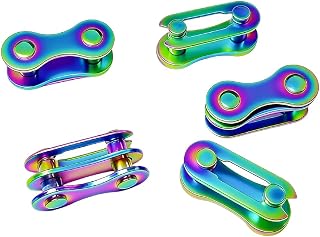 ZHIQIU 5 Pairs Bike Chain Quick Missing Link for 1/6/7/8/9/10/11/12 Speed Chain Reusable Steel Bike Chain Link Silver，Rainbow&Gold (5, Rainbow, 1 Speed)