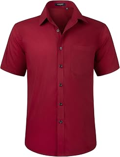 HISDERN Men's Short Sleeve Dress Shirt Button Down Casual Shirts Regular Fit Formal Business Stretch Shirt with Chest Pocket S-4XL