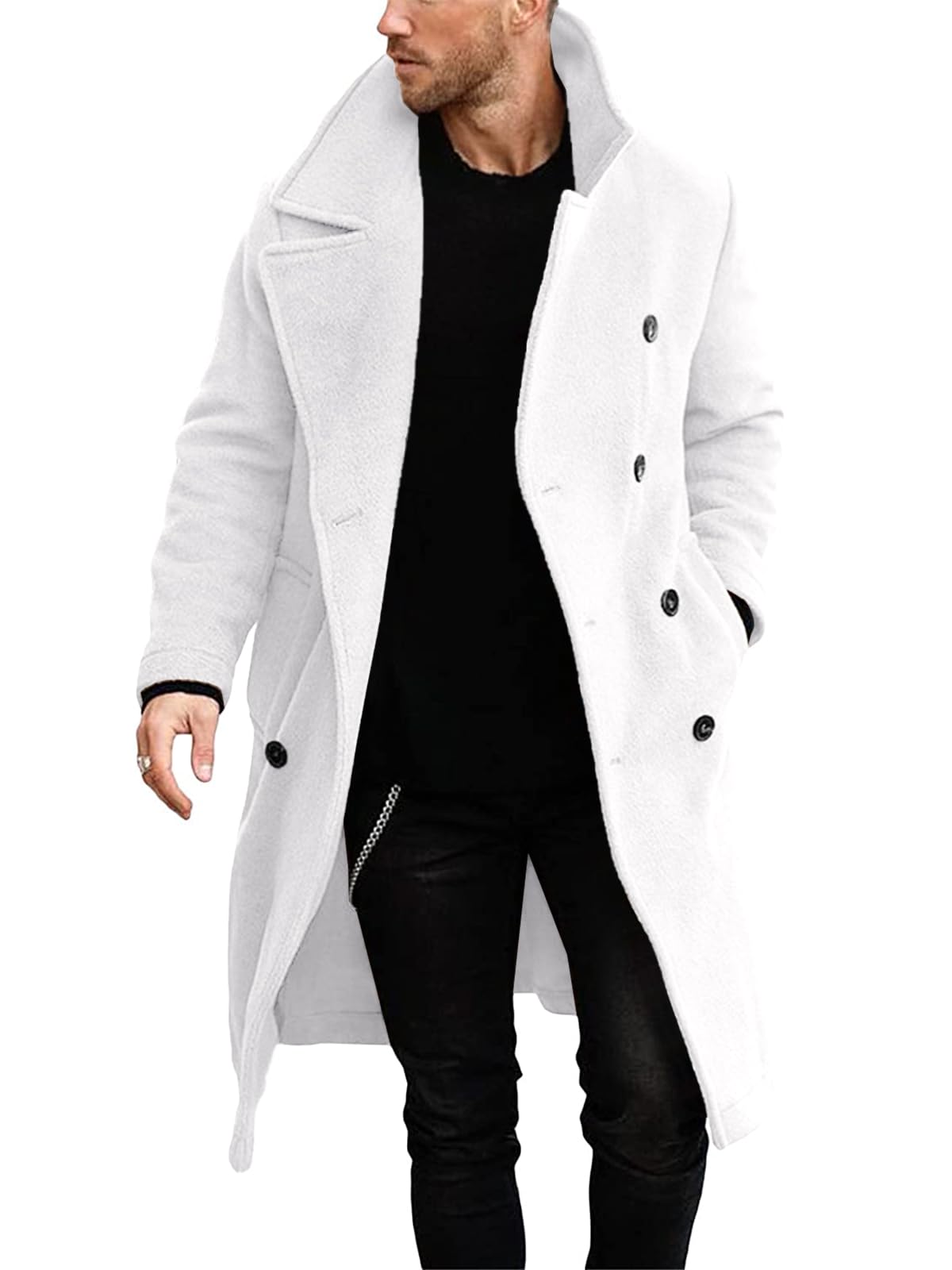 Makkrom Mens Double Breasted Trench Coat Business Casual Winter Overcoats