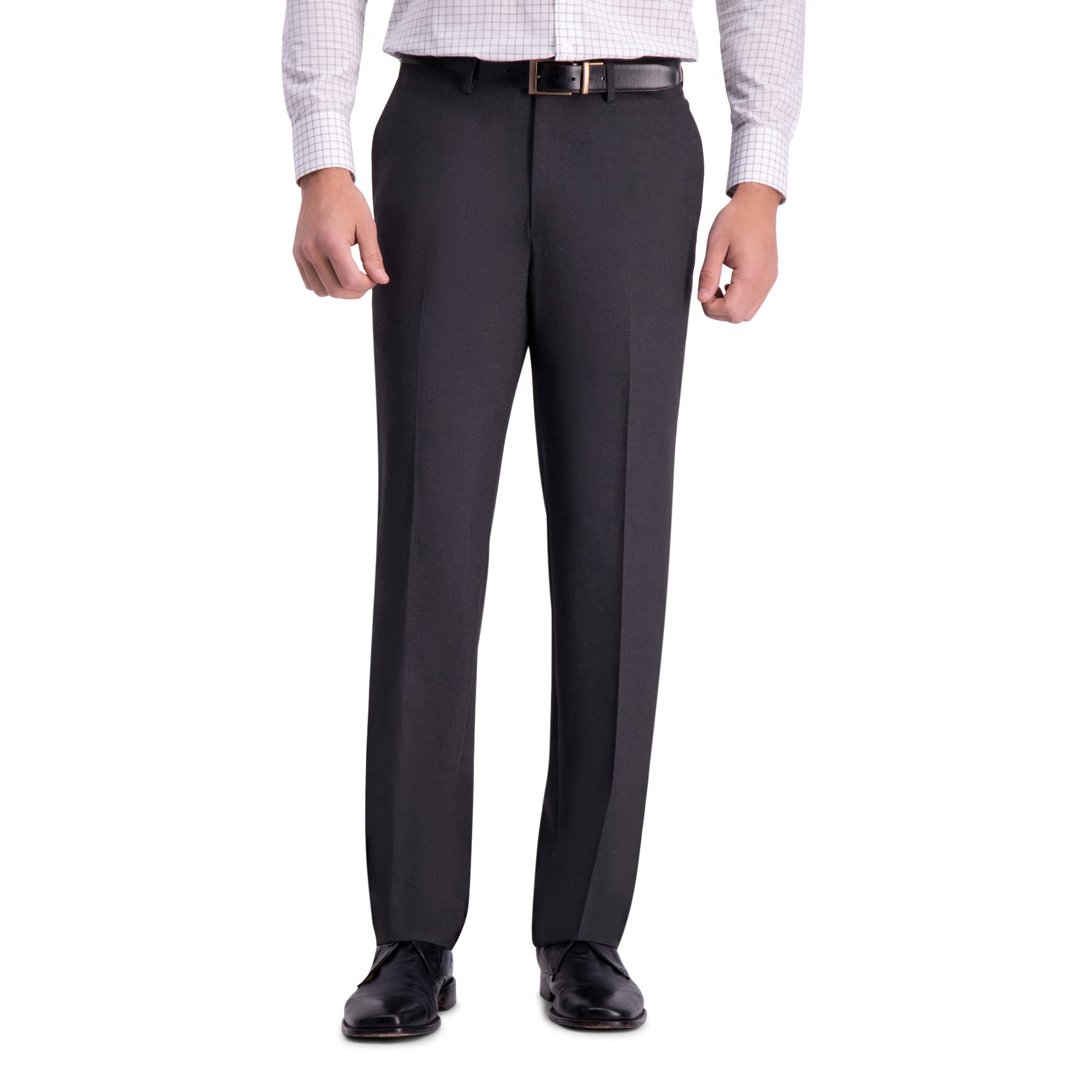 J.M. Haggar Men's Solid Gab 4-Way Stretch Straight Fit Flat Front Dress Pants