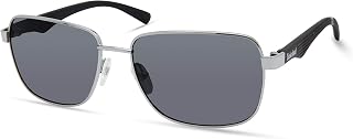 Timberland Men's TBA9263 Polarized Rectangular Sunglasses, Shiny Gunmetal, 58mm