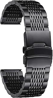 BINLUN Stainless Steel Watch Strap Metal Mesh Watch for Men Women 18mm 19mm 20mm 21mm 22mm 24mm in 5 Colours (Black/Gold/Rose Gold/Silver/Black)