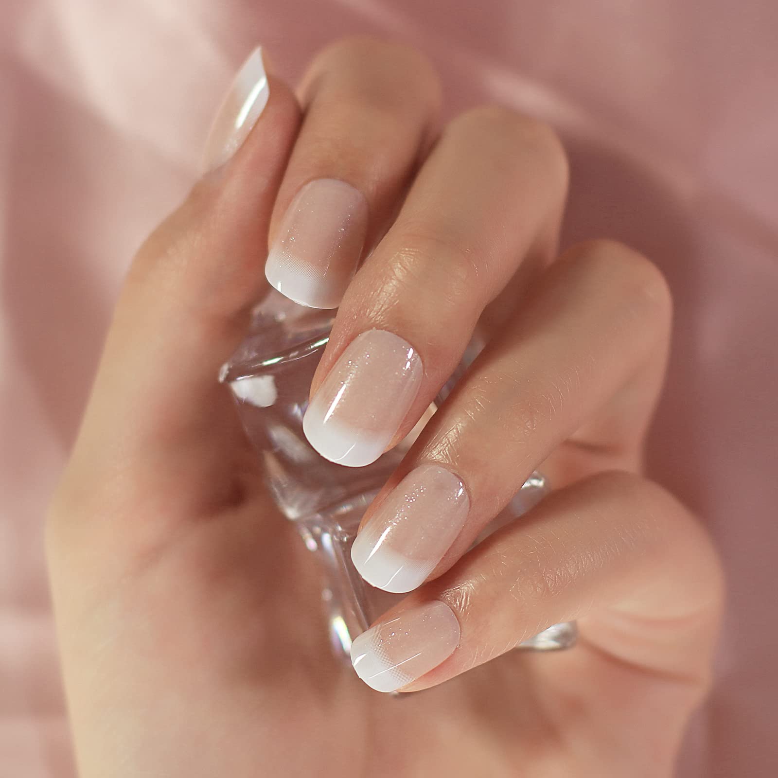 White French Press On Nails, Natural Beige Pink Fake Nail Artificial Full Cover 