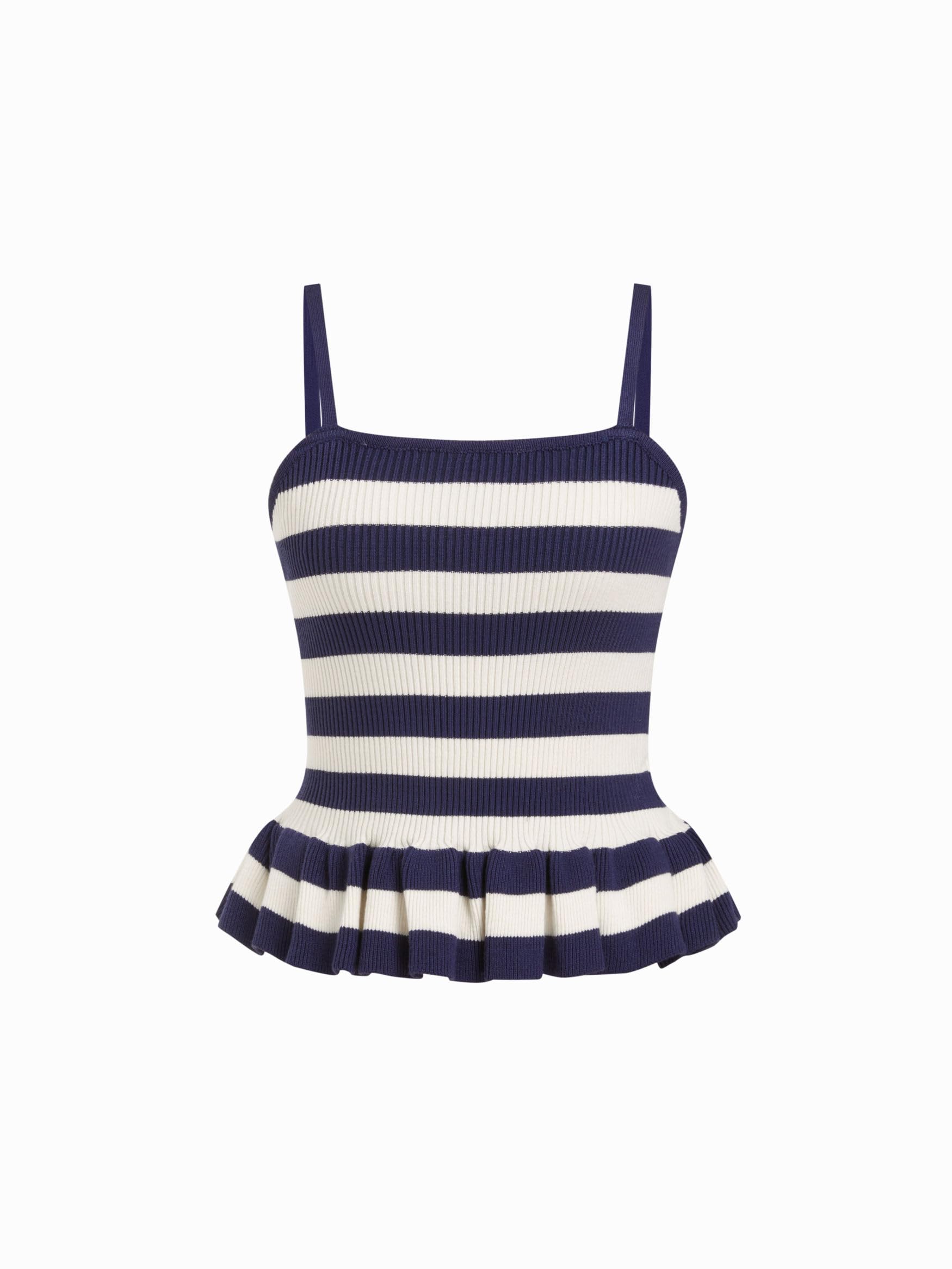 CIDER Striped Crop Tank Tops for Women Sleeveless Square Neck Ruffle Knit Peplum