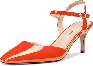Castamere Women's Stiletto Mid Heel Square Toe Pumps Ankle Straps Slingback Wedding Office Dress 6.5 CM Heels