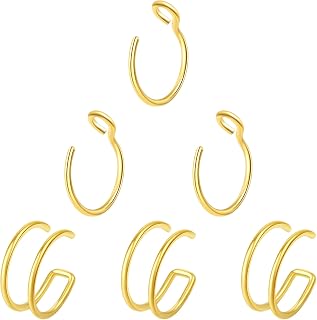 VELCARE 6-10 Pcs Nose Rings Hoops Nose Piercings Nose Piercing Jewelry Fake Nose Ring Fake Septum Double Hoop Nose Ring Lip Nose Rings for Women Clip On Helix Cartilage Hoop Earrings Nose Cuffs