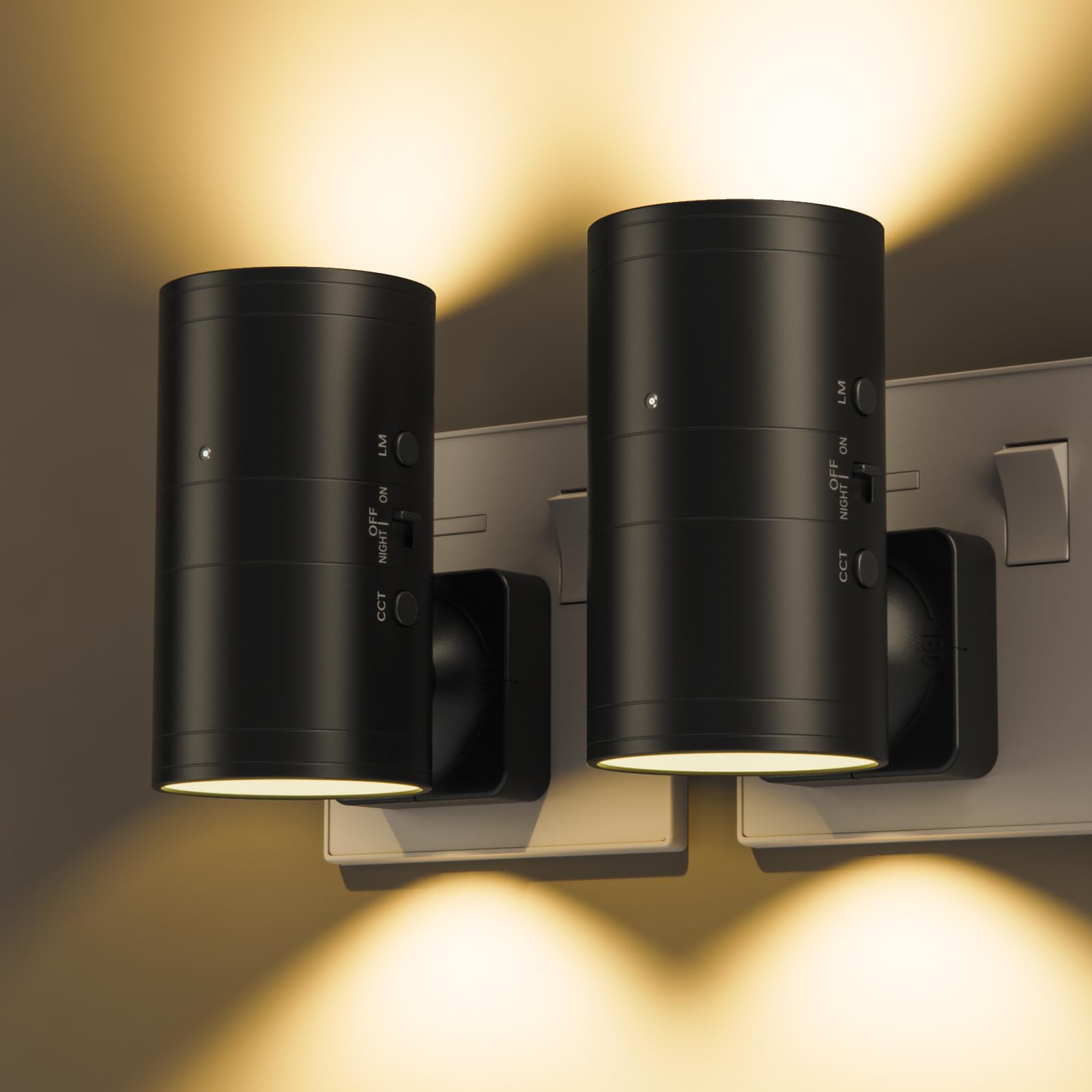 Fibrdoo Night Light Plug in, Dusk to Dawn Sensor Led Night Light Black | 3 Color