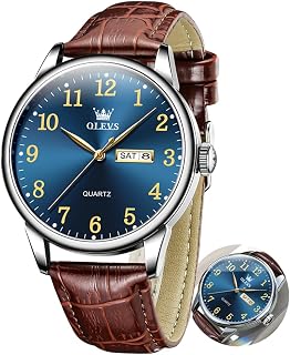 OLEVS Orologi in pelle da uomo, orologi classici di facile lettura, analogico, al quarzo, numeri arabi, orologi impermeabili per uomo