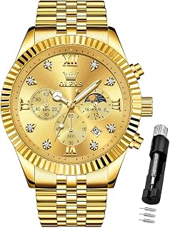 OLEVS Mens Chronograph Diamond Stainless Steel Analog Multifunction Big Dial Waterproof Luxury Calendar Moon Phase Watch