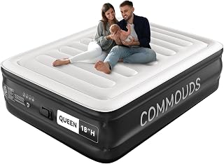 COMMOUDS Queen Air Mattress with Portable Air Pump, 18" High Self-Inflation Inflatable Mattress, Comfortable Blow up Mattress, Air Bed for Camping, Home and Guest