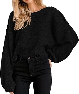 Jumppmile Womens Cropped Sweater Oversized Crewneck Crop Pullover Fall