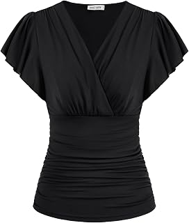 GRACE KARIN Womens Tops Dressy Casual Ruffle Sleeve Wrap Blouses