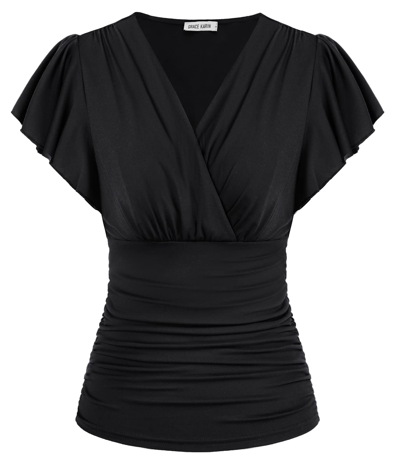 GRACE KARIN Womens Tops Dressy Casual Ruffle Sleeve Wrap Blouses