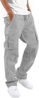 Hungson Mens Casual Hiking Jogging Athletic Cotton Cargo Pants Loose Straight Trousers