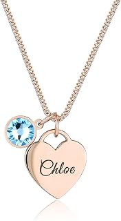 TMT Personalised Name Necklace with Birthstone Heart Pendant gift box | Initial Necklace engraved for Daughter Mum Best Friend Girlfriend | Birthday gift for 18th 21th 30th 16th 13th