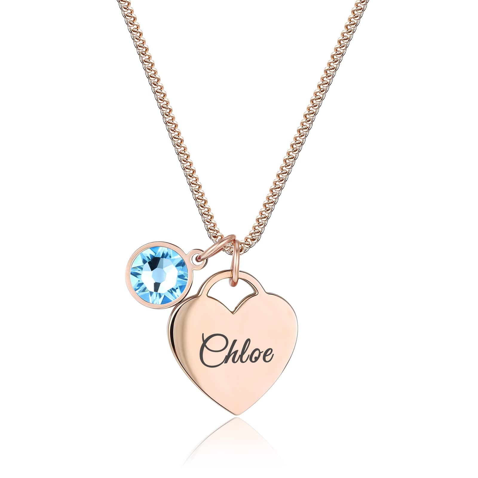 TMT Personalised Name Necklace with Birthstone Heart Pendant gift box | Initial 
