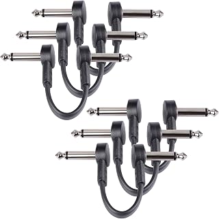 GOGHOST 3 Inch Guitar Patch Cables 6 Pack, 1/4" TS Right Angle Effect Pedal Board Patch Cables, Black