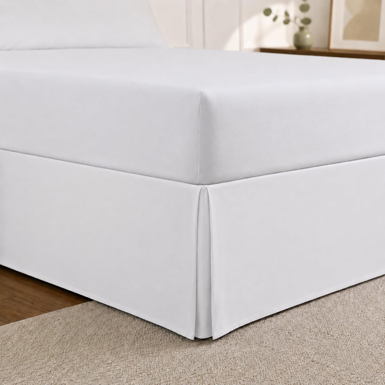 Cathay Home Queen Tailored Pleated Bed Skirt, 14" Drop, White | 3 Sided Pleated,