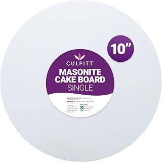 Culpitt White 10" Masonite Cake Board | Extra Strong, Round, 5mm Thick | Smooth Gloss Finish, Reusable, Wipe Clean, Strong, 25.5cm Diameter, 5mm Thick, Fits 8" Sponge Or 7" Fruit Cake