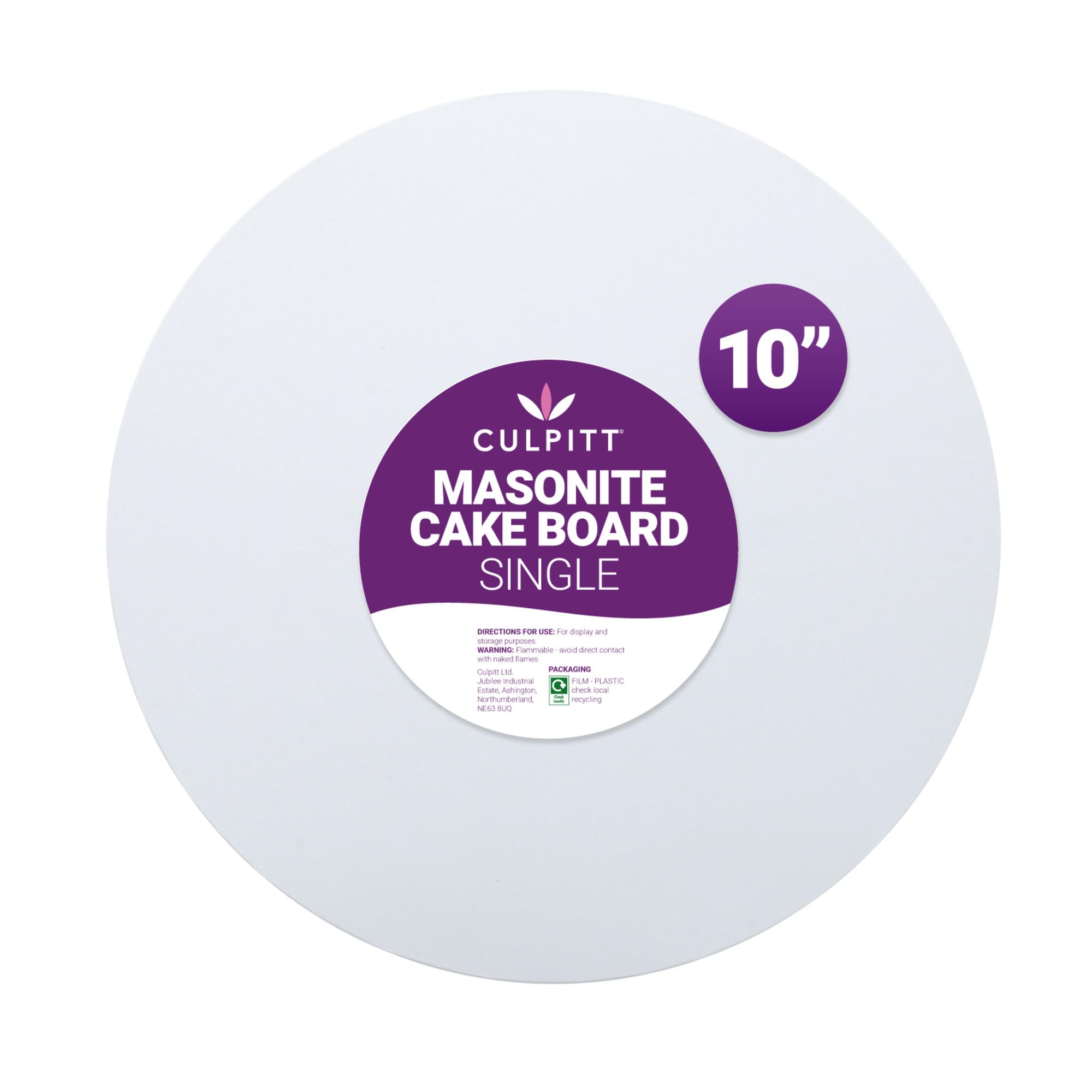 Culpitt White 10" Masonite Cake Board | Extra Strong, Round, 5mm Thick | Smooth 