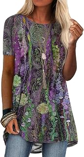 ORANDESIGNE Women's Short Sleeve Round Neck Summer Loose T-Shirts Basic T-Shirts Women Long Summer Casual Geometric Print Blouse Shirt Elegant Top