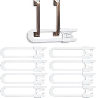 Vmaisi 8 Pcs Baby Sliding Cabinet Locks Adjustable U Shaped Child Safety | for Cabinets with Handles or Knobs, Childproof Latches for Kitchen Bathroom Storage Cupboards