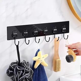 6 Rows Self Adhesive Kitchen Bathroom Nailless Wall Mount Rack Trace Back Door Key Towel Holder