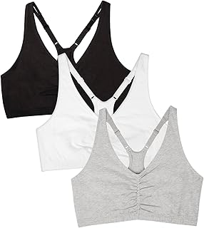 Fruit of the Loom Adjustable Shirred Front Racerback Bra (Pack of 3) Women's Sports Bra (Pack of 3)