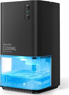 EasyAcc Dehumidifiers for Home Basements, 40oz Air Dehumidifier for Home(450sq ft) with Handle/7 LED Lights, Ultra Quiet & Auto Shut off Dehumidifiers for Bedroom Bathroom Closet RV 1200ml Black